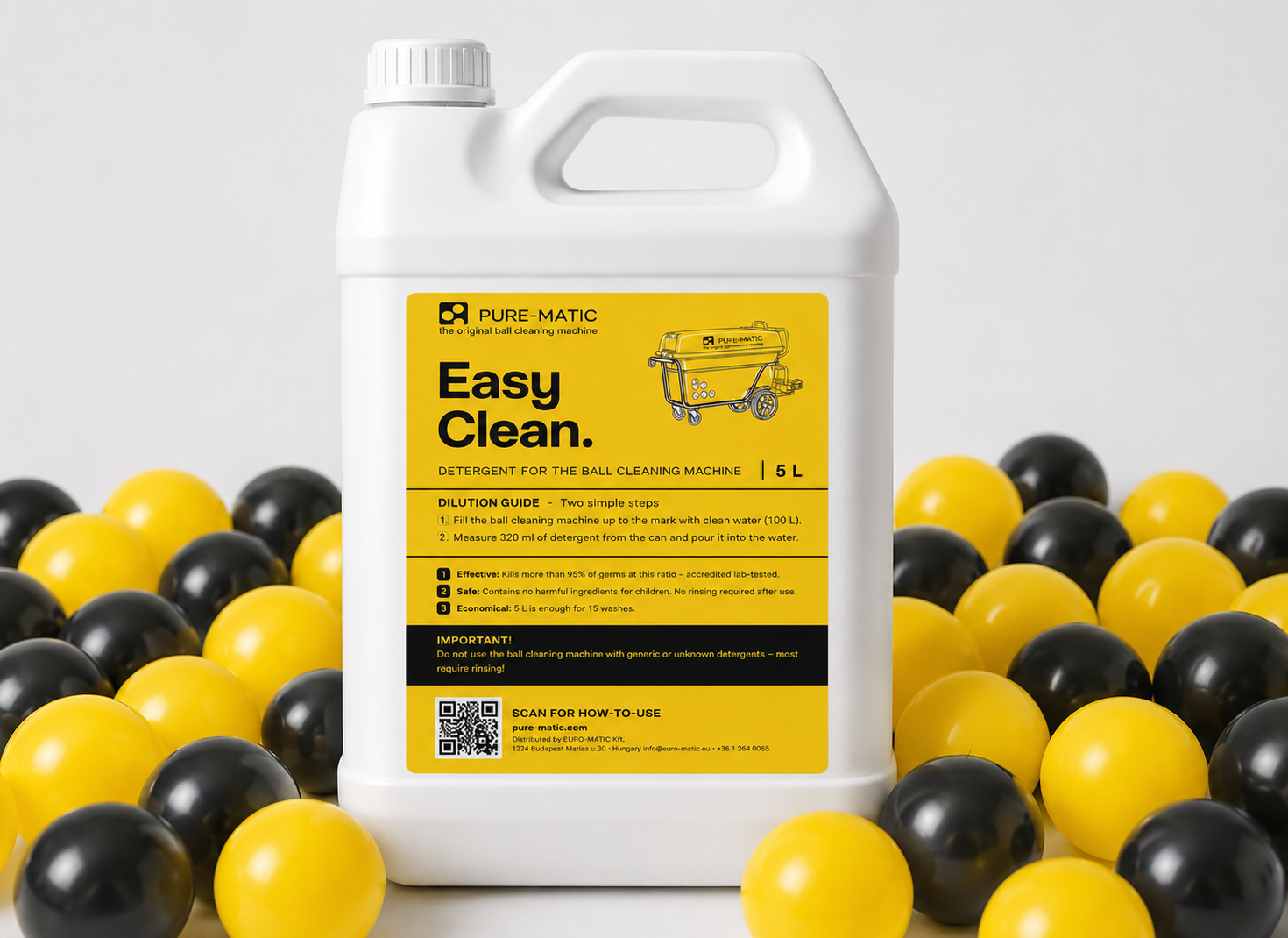 Easy Clean ball pit ball cleaning solution for the Pure-Matic ball cleaning machine